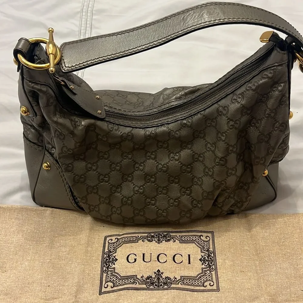 Gucci grey guccissima leather jockey hobo